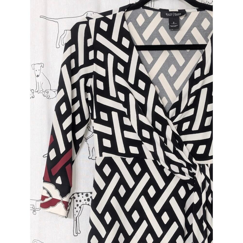 WHBM Dress Womens 2 Black White Red Geometric Boho Edge Romantic 90s Preppy